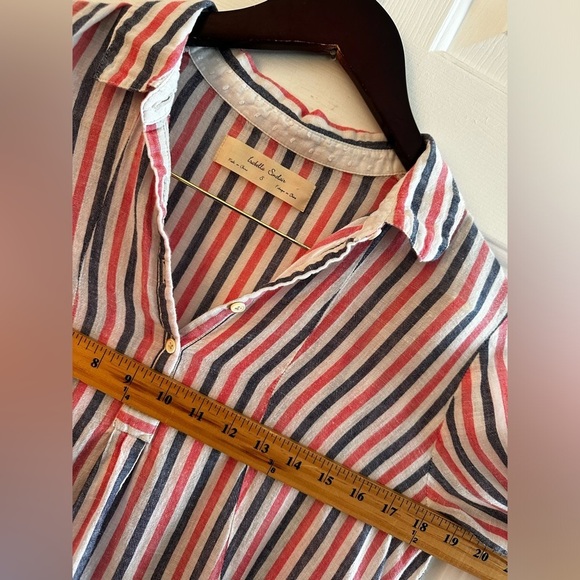 ISABELLA SINCLAIR Anthropologie S Boho Coast LINEN Candy Stripe Hankie Hem CLEAN - Picture 9 of 11